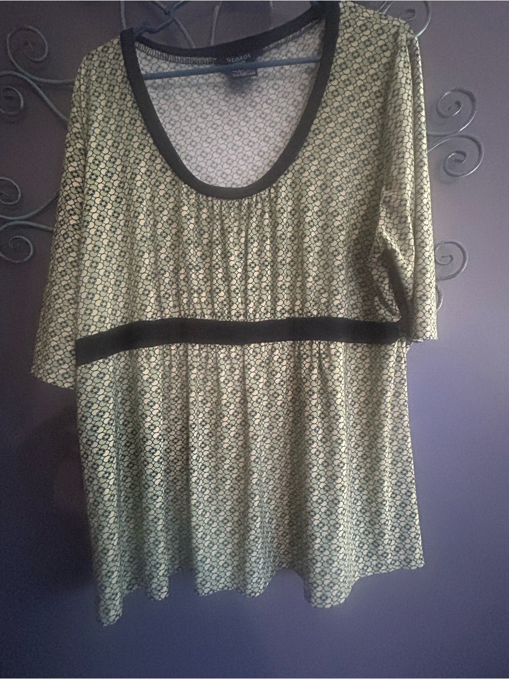George Olive Green Printed Empire-Waist Tunic with Black Trim